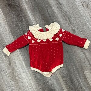 Cat & Jack Red and Cream Bodysuit with‎ Ruffled Collar